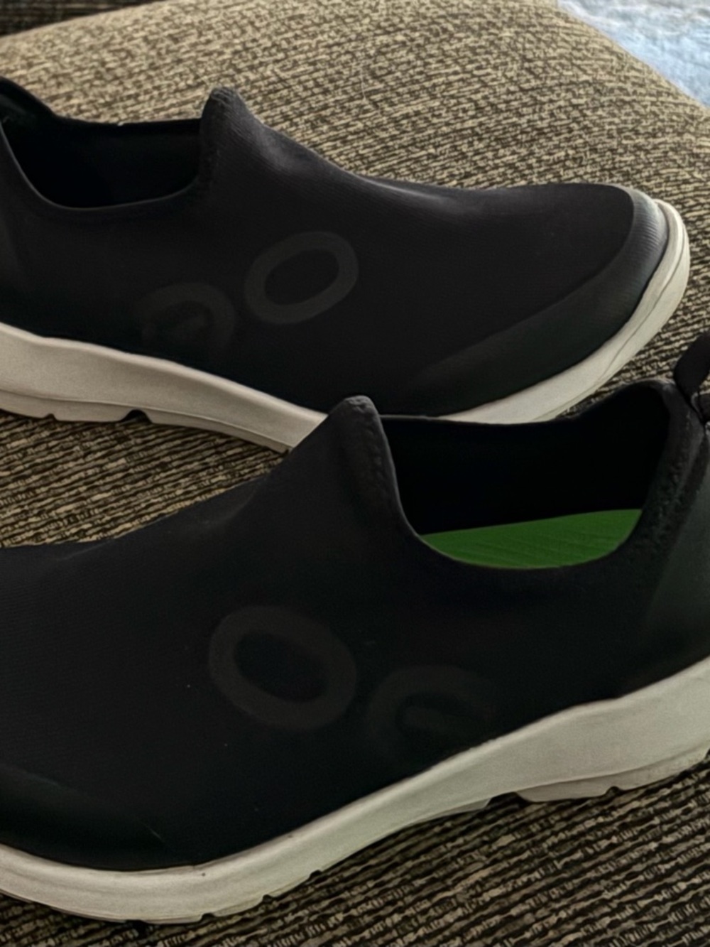 OOFOS Women's Slip-On Athletic Shoes - Black with White Sole - Picture 3 of 7